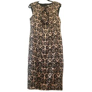 New York & Co Dress Jacquard Midi Party Sleeveless Stretch Sz L Lined Zip